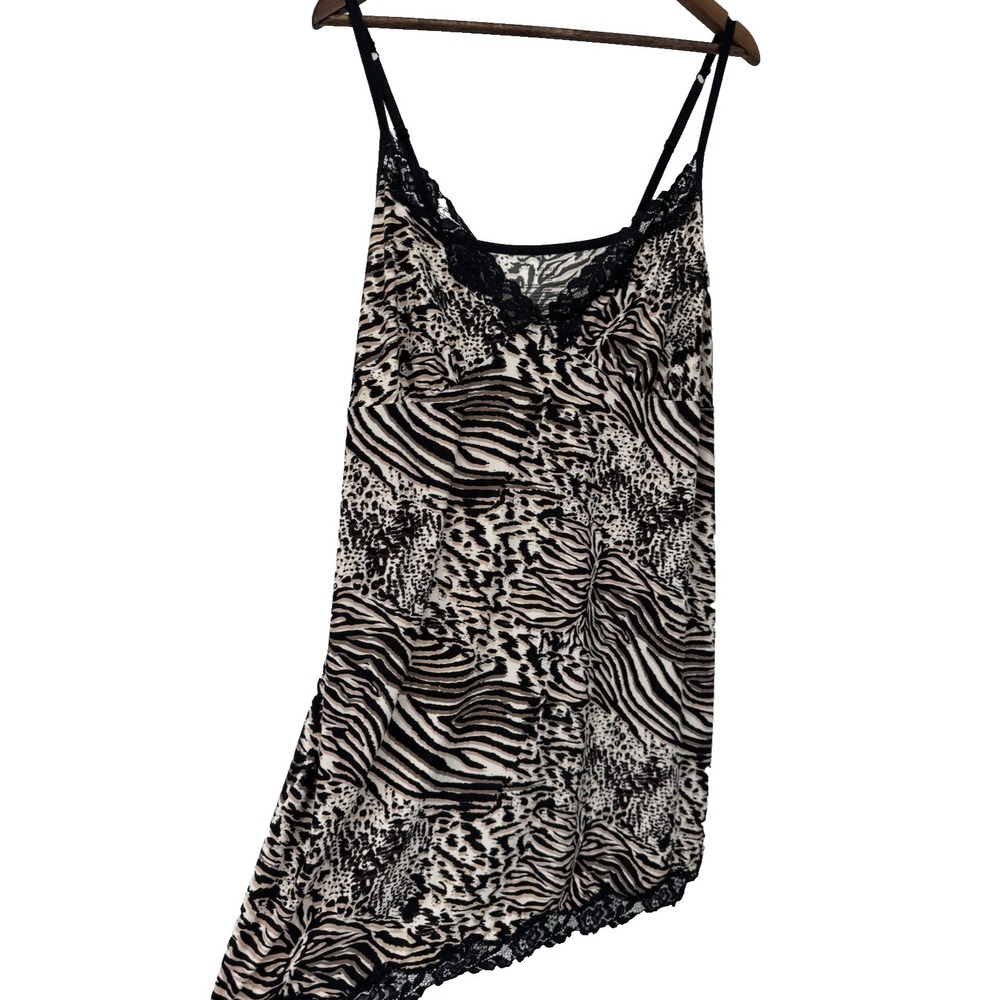 y2k 2X babydoll slip dress mobwife animal print lace nightgown plus coquette